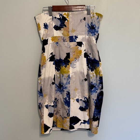 J. Crew Dress Strapless  Floral  White and Blue Cotton Dress with Pockets   4 - Picture 6 of 13
